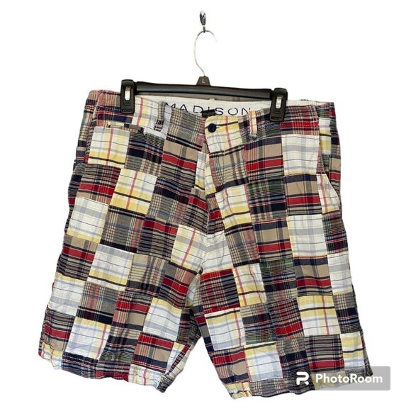 Madison Patchwork Multicolor Shorts Men's Size 36 Flat Front Summer Beach Fun - Picture 8 of 12